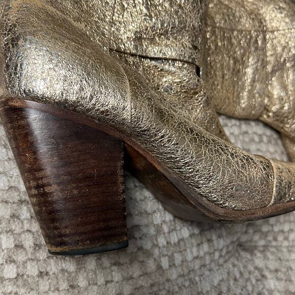 Rag & Bone Newberry Gold Distressed Chunky Heel Ankle Boots 7.5 - Picture 5 of 13